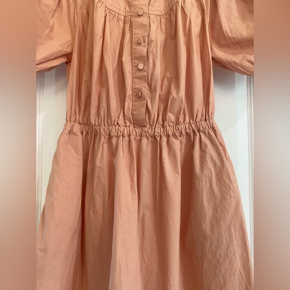 NWT J. Crew Women's Midi Dress Peach Coral Colored Ballon Sleeve Button Front - Picture 3 of 6